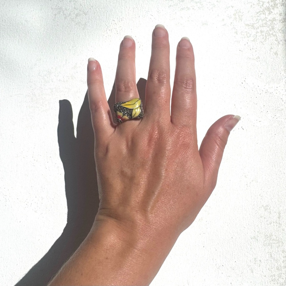 Marcasite, Enamel and Silver Statement Ring